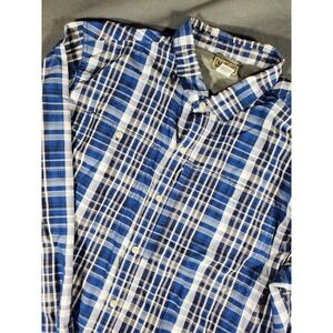 LL Bean Blue White Plaid Vented Long Sleeve Fishing Outdoors Hiking Shirt XL
